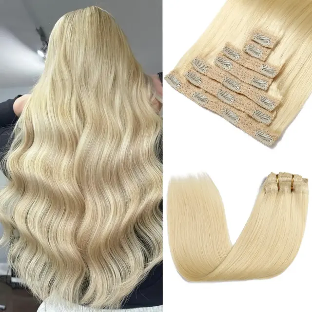 Luxefame 613 Blonde Straight Clip In Hair Extensions Human Hair 100% Human Hair Thick Hair For Women