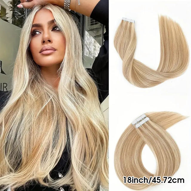 Luxefame  P27/613 Ombre Human Hair Tape In Extensions Skin Weft PU Straight 100% Remy Hair Extensions