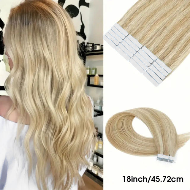 Luxefame  P27/613 Ombre Human Hair Tape In Extensions Skin Weft PU Straight 100% Remy Hair Extensions