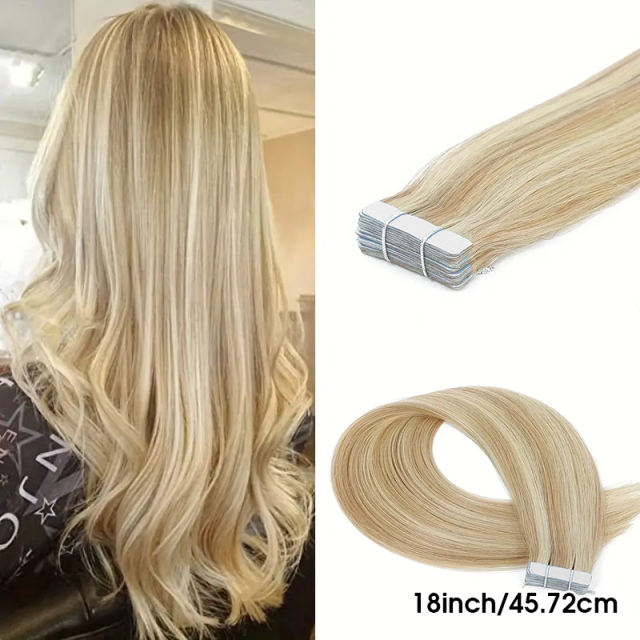 Luxefame  P27/613 Ombre Human Hair Tape In Extensions Skin Weft PU Straight 100% Remy Hair Extensions