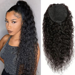 LuxefamePonytail Wrap Around Ponytail 20 24 nches Hair Drawstring Ponytail Deep Wave #1B Clip In Ponytail Extensions