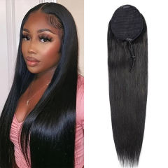 Luxefame Long Straight Drawstring Ponytail Extensions 100% Human Hair Clip In Ponytail Hairpieces Natural Black 1B
