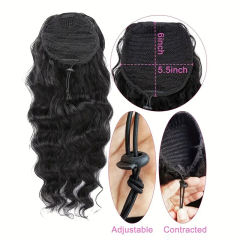 Luxefame Clip-In Long Body Wave Ponytail Brazilian 100% Human Hair Clip Ponytail For Women Natural Color 1B Drawstring Ponytail