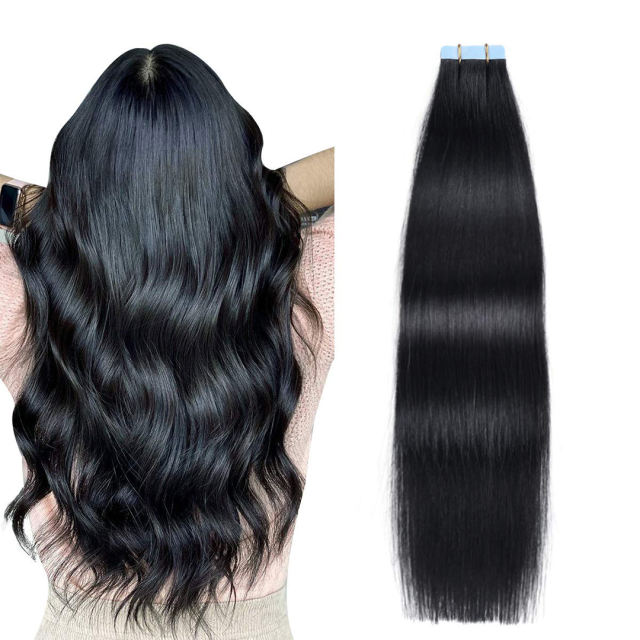 Luxefame Invisible PU Tape Hair Extensions 100% Human Hair Straight Natural Hair for Women Salon Use