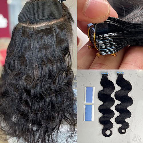 Luxefame Invisible Long Tape PU Weft Human Hair Bundles Real Natural Hair Body Wave Double Side PU Tape Human Hair Extensions