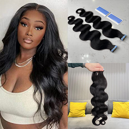 Luxefame Invisible Long Tape PU Weft Human Hair Bundles Real Natural Hair Body Wave Double Side PU Tape Human Hair Extensions