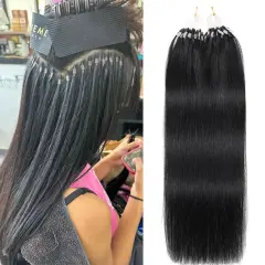 Luxefame Micro Loop Hair Extensions 18-24 Inch Micro Bead Remy Hair Extension Natural Black Straight For Salon