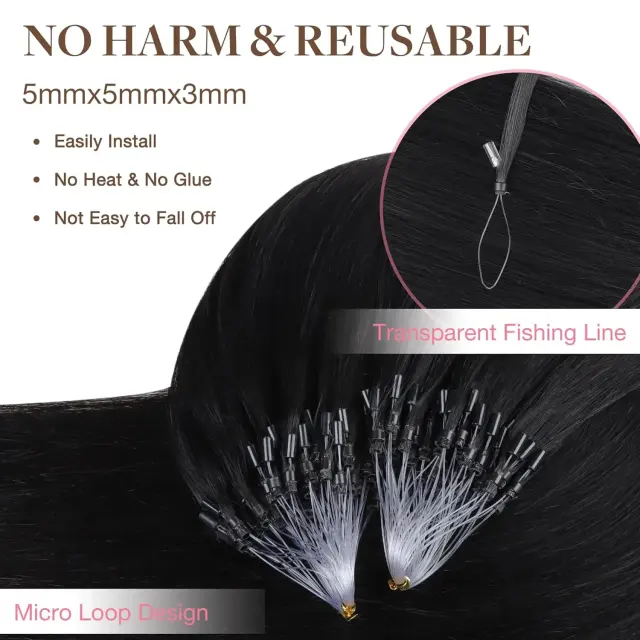 Luxefame Micro Loop Hair Extensions 18-24 Inch Micro Bead Remy Hair Extension Natural Black Straight For Salon