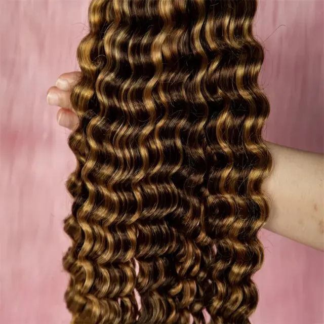 Luxefame P4/27 Deep Wave Highlighted Human Hair Bulk For Boho Braids Braiding Human Hair