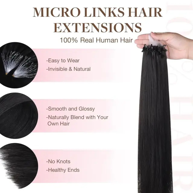 Luxefame Micro Loop Hair Extensions 18-24 Inch Micro Bead Remy Hair Extension Natural Black Straight For Salon