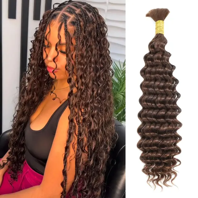 Luxefame Curly Hair Bulk for Boho Knotless Braids No Weft 100% Human Hair #4 Brazilian Remy Hair for Salon