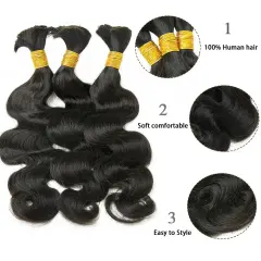 Luxefame Natural Black 100% Human Hair Body Wave Bulk Hair For Braiding 1B Human Hair Braiding No Weft Hair Bulk Human Hair Extensions