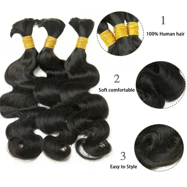 Luxefame Natural Black 100% Human Hair Body Wave Bulk Hair For Braiding 1B Human Hair Braiding No Weft Hair Bulk Human Hair Extensions