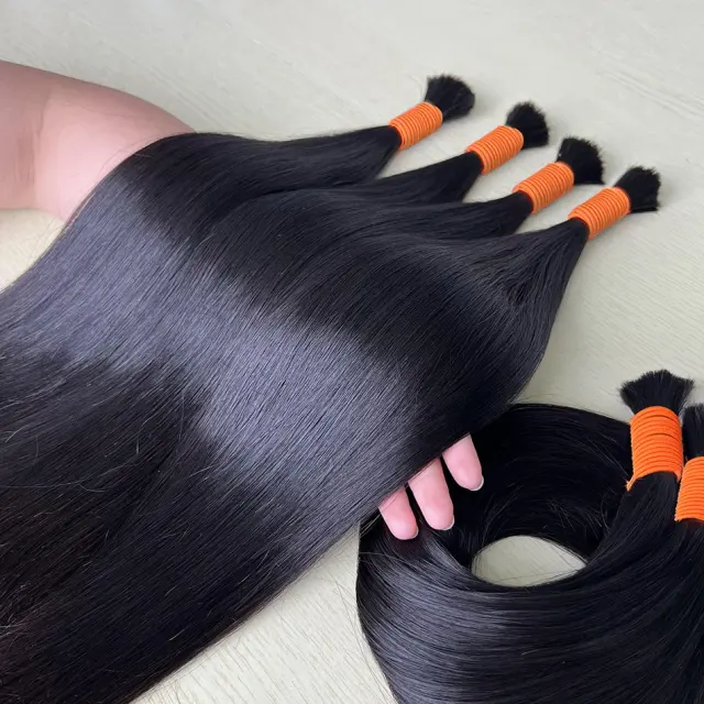 Luxefame 100% Real Virgin Human Hair Bulk Good Quality Natural Hair For Braiding Unprocessed No Weft 1B Straight Hair