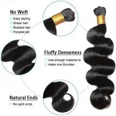 Luxefame Natural Black 100% Human Hair Body Wave Bulk Hair For Braiding 1B Human Hair Braiding No Weft Hair Bulk Human Hair Extensions
