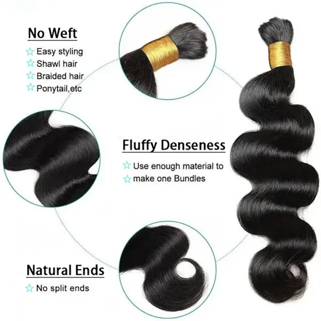 Luxefame Natural Black 100% Human Hair Body Wave Bulk Hair For Braiding 1B Human Hair Braiding No Weft Hair Bulk Human Hair Extensions