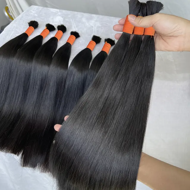 Luxefame 100% Real Virgin Human Hair Bulk Good Quality Natural Hair For Braiding Unprocessed No Weft 1B Straight Hair