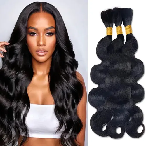 Luxefame Natural Black 100% Human Hair Body Wave Bulk Hair For Braiding 1B Human Hair Braiding No Weft Hair Bulk Human Hair Extensions