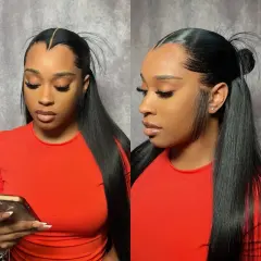 Luxefame M Shaped Hairline Lace Frontal  1B Straight  Human Hair HD  13x4 M Hairline Frontal