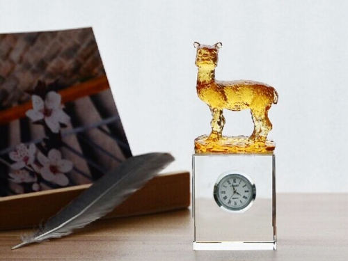 K9 Crystal Clock With Liuli Crystal Alpaca Figurine
