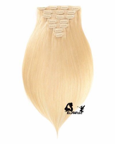 Platinum blonde Indian Remy Clip-in Hair Extensions-HP613