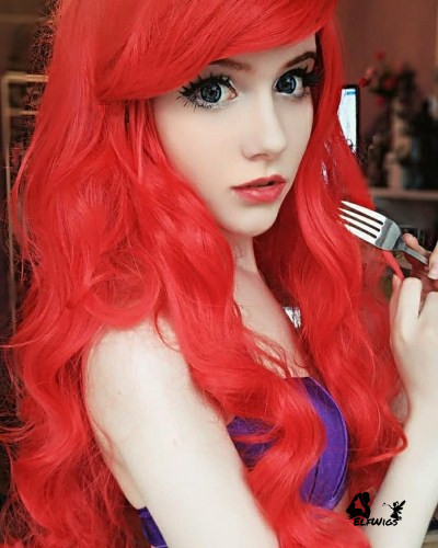 SD028-24'' Little mermaid hot red wavy synthetic lace front wig