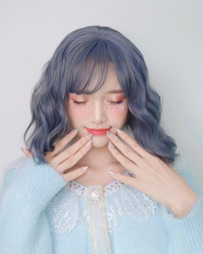 QJ001-14" 2019 the most fashionable new blue wefted cap wig