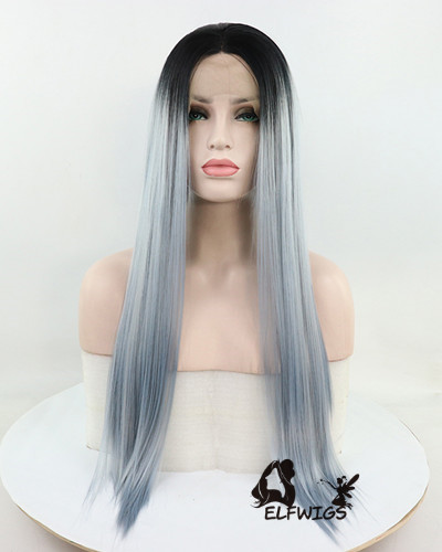 SD051-24'' Grey-blue unique style, heat resiatance synthetic lace front long wig