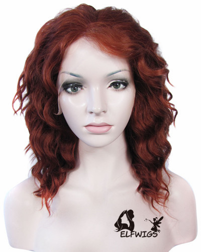 SD094-14'' Stylish wavy reddish brown short hair synthetic lace front wig