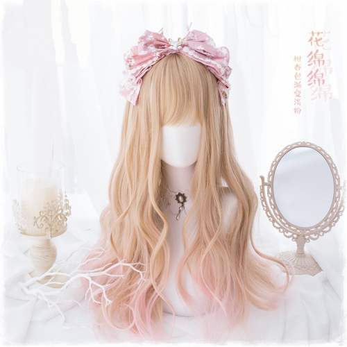 QJ017-24" Lolita Almond Gradient Pink wavy wefted cap wigs