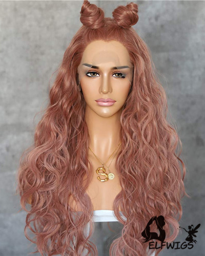 SD096-24 '' Shoulder Length Red Grapefruit Wavy Synthetic Lace Front Wig