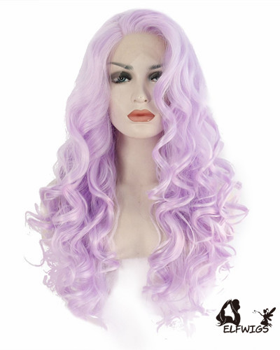 SD090-26 '' lavender fluffy curly wig synthetic lace front wig