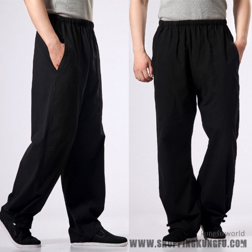 Black Cotton Casual Kung fu Tai chi Pants Martial arts Suit Wing Chun Trousers