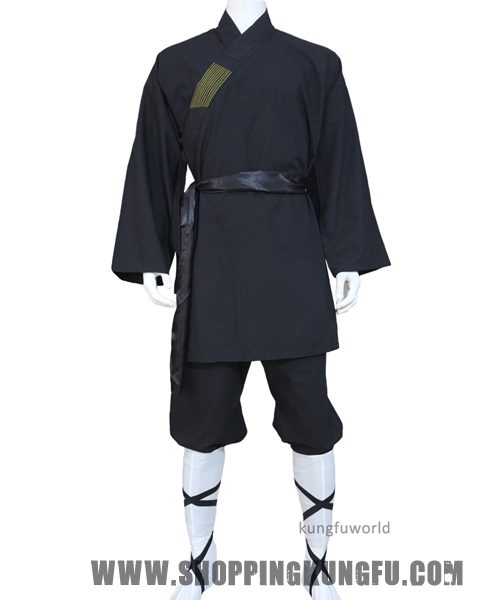 Black Cotton Shaolin Monk Robe Kung fu Wushu Suit