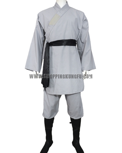 gray cotton shaolin monk suit with black belt/socks/leg wraps