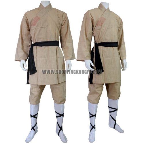 High Quality Beige Cotton Shaolin Monk Training Suit  Kung fu Uniform