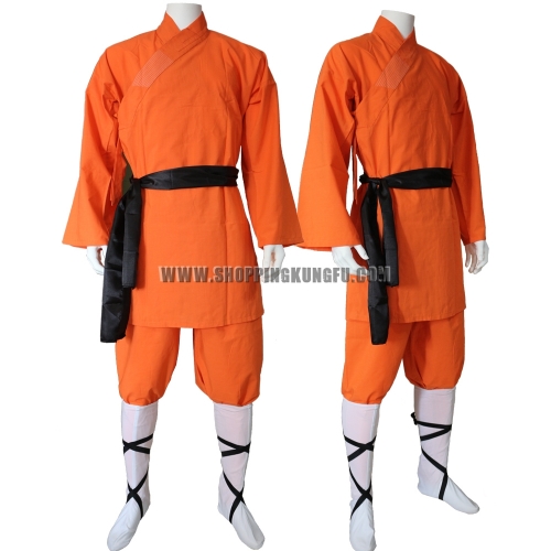 Children Adults Orange Cotton Shaolin Monk Kung fu Robe Martial arts Uniforms