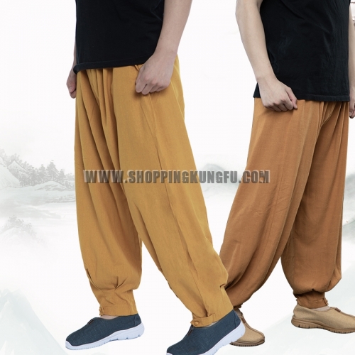 Buddhist Monk Trousers Shaolin Kung fu Tai chi pants Cotton Linen Blend Wide