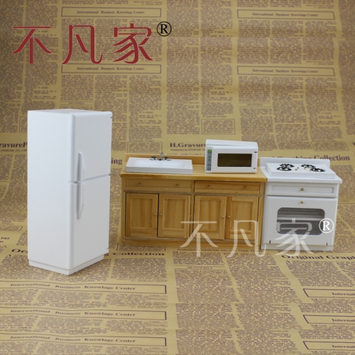 Dollhouse 1/12 Scale Miniature furniture Kitchen set cooking bench Refrigerator Microwave Oven