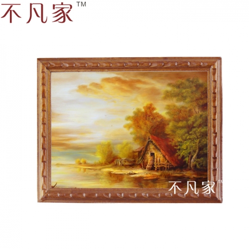 1:12 scale Wholesale dollhouse miniatue Classical small house and a stream oil Home Decorations Painting Frame B-6