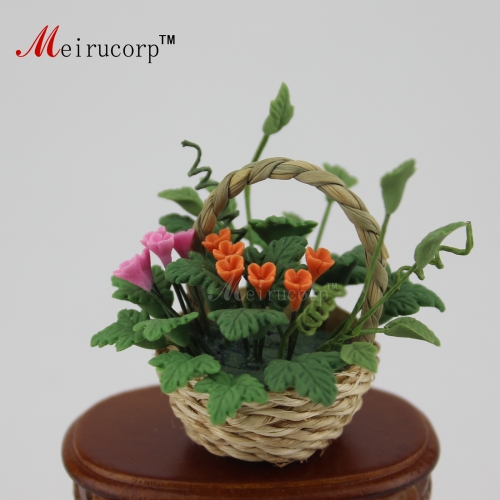 Dollhouse 1:12 Scale Miniature Realistic Flower and Woven basket 09982