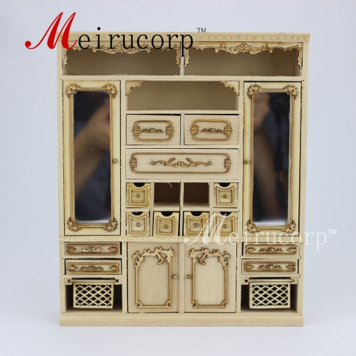 Unpainted1:12 scale miniature Hand Carved Main cabinet for dollhouse