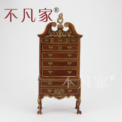 Dolls house 1/12 scale miniature furniture Handmade Gold drawer Collection cabinet