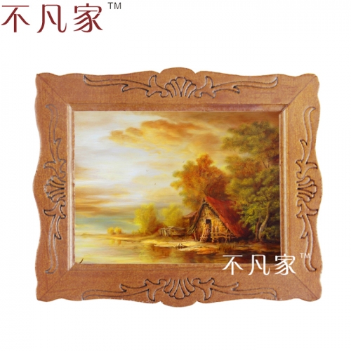 Wholesale Dollhouse 1:12 scale miniature classical a small house and a stream oil Home Decorations Painting Frame D-6