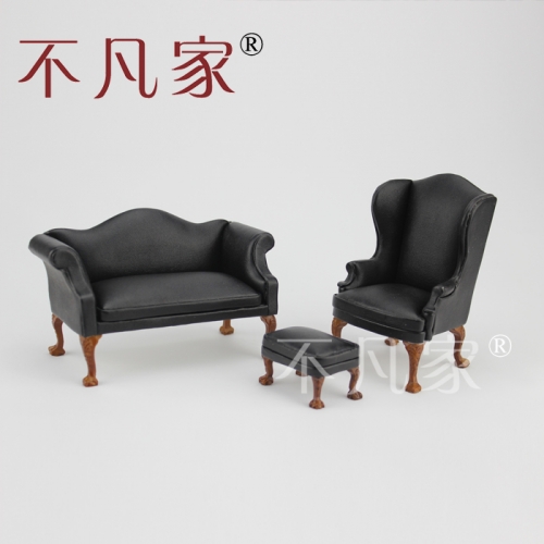 Dollhouse 1/12 Scale Miniature furniture black PU Hand carved chair set