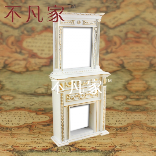 1/12 scale Doll house micro mini furniture white gold fireplace