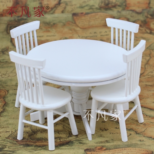 Dollhouses 1/12 scale miniature furniture white Round table And chairs set