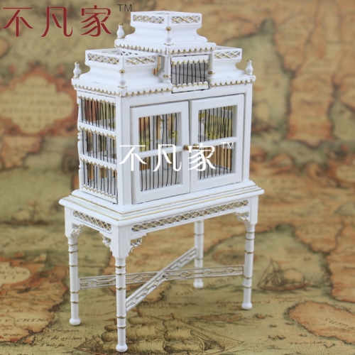 1/12 scale Doll house miniature dollhouse mini white gold bird cage