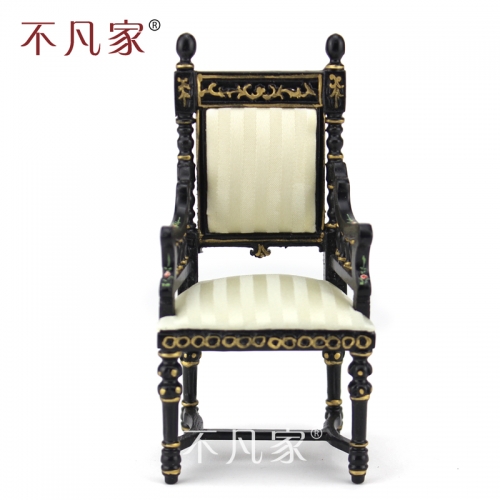 Dollhouse 1/12 scale miniature furniture Black hand painted Ornate chair