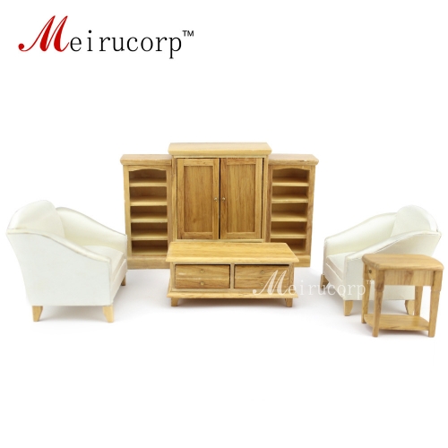 Dollhouse 1/12 scale miniature furniture wooden hand Living room 7 pcs set Sofa table Cabinet